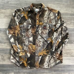 10X Chamois Realtree Hardwoods Chamois Shirt Men’s LARGE Tan Black Brown